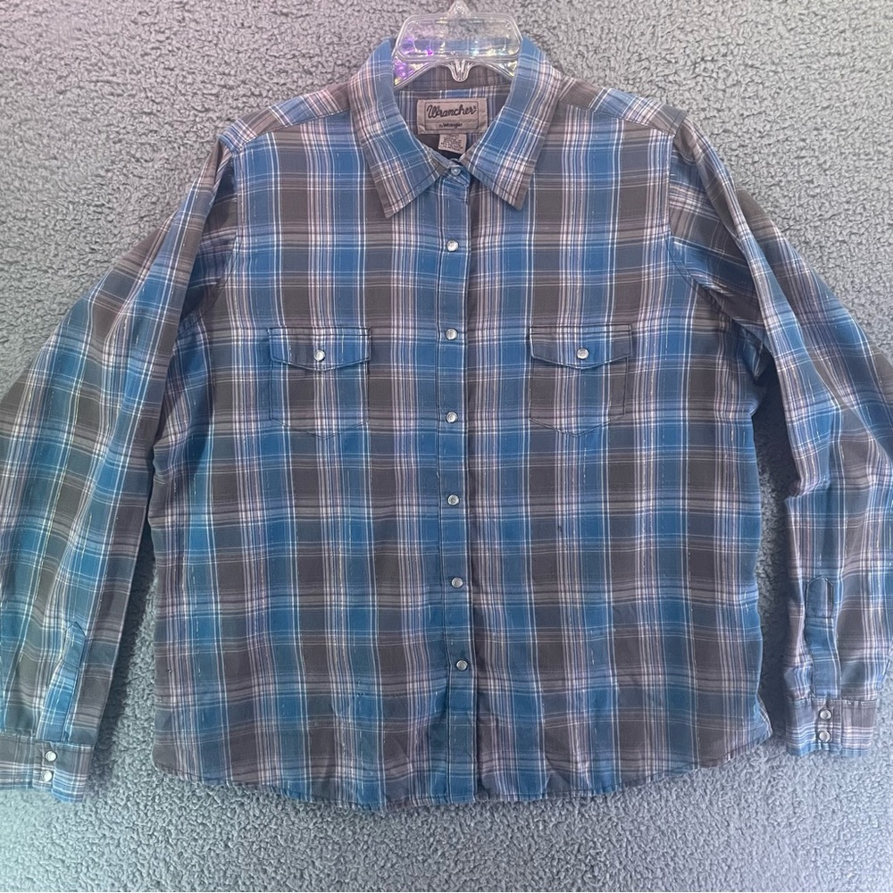 Wrangler Wrancher Men’s XXL Pearl Snap Metallic Gold Stripes Long Sleeve Plaid